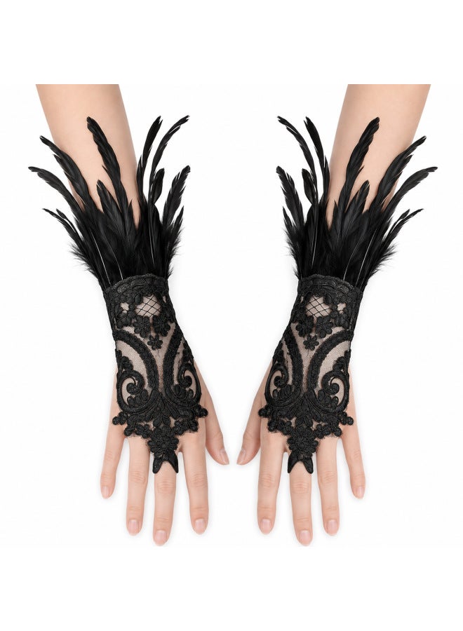 Black Cape - Halloween Hooded Cloak Cape - Lace feather gloves - Cosplay Costume, Medieval Cape, Adult Magic Robe, Party Fancy Dress, Performance Prop - Image 1