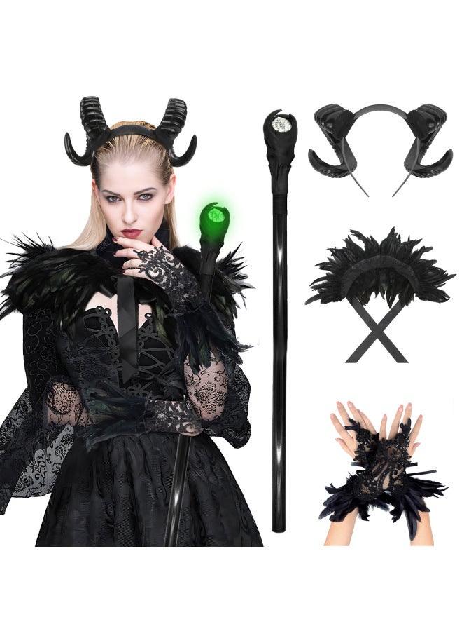 Black Cape - Halloween Hooded Cloak Cape - Lace feather gloves - Cosplay Costume, Medieval Cape, Adult Magic Robe, Party Fancy Dress, Performance Prop - Image 5