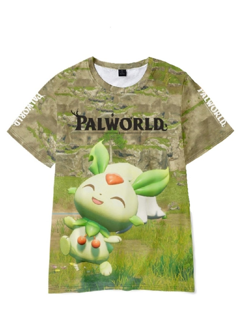 تي شيرت Palworld Phantom Beast Palu ثلاثي الأبعاد بطباعة رقمية للبالغين والأطفال صيفي بأكمام قصيرة - Image 1
