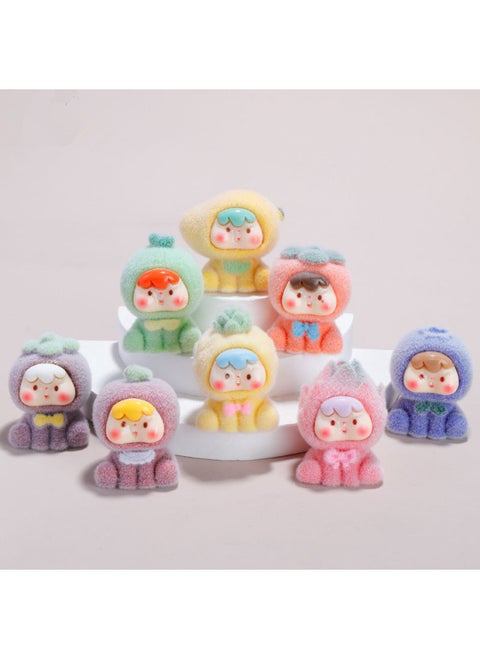 Flocking Fruit Cubs Four-generation Luminous Three-dimensional Diy Jewelry Resin Adorable Accessories Car Ornaments Key Pendant-Color:1 Piece Of Random Flocked Fruit For The Fourth Generation (the Matching Photo Is Taken In Multiples Of 8)
