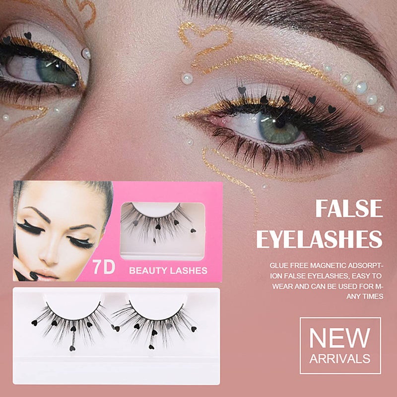 LuckNest 3 Pairs False Eyelashes, Festival Styles Dramatic Glitter Sequin Lashes with Cute Colorful Black Heart/Colorful Flower Lashes for Decorative Christmas New Year Halloweens Cosplay Party - Image 3