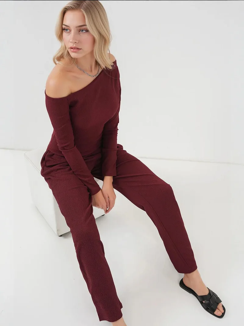 بيغ دارت طقم طويل منقوش بياقة قارب