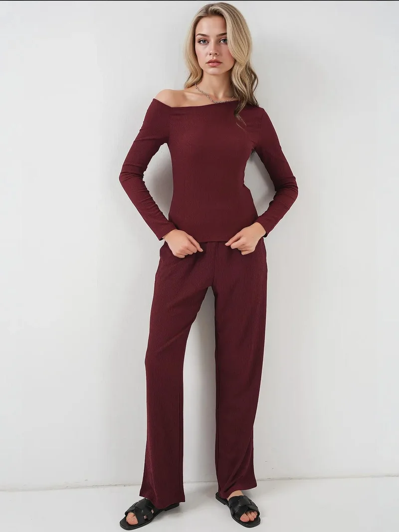 بيغ دارت طقم طويل منقوش بياقة قارب