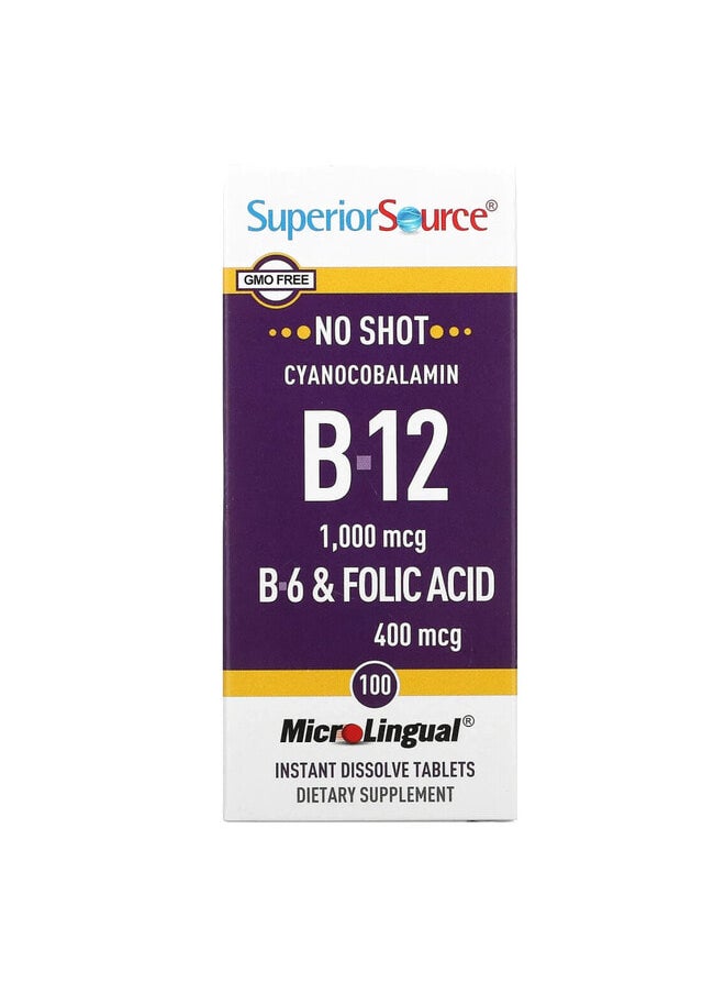Superior Source Cyanocobalamin B-12, B-6 & Folic Acid, 100 MicroLingual Instant Dissolve Tablets  - Image 1