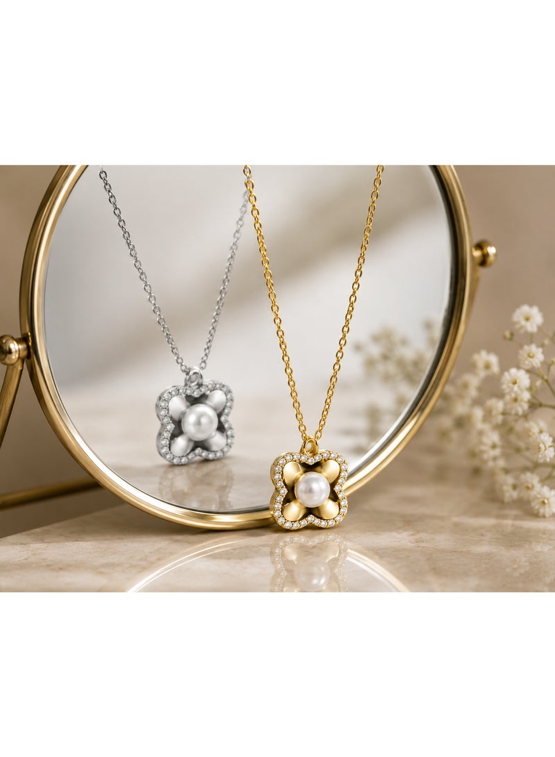 RAFAL Elegant Cultured Pearl & Zircon Pendant Necklace for Women – Luxury Silver-Plated Soft Dainty Chain, Premium Sophisticated Jewelry Accent for Special Occasions, Birthdays & Gifting - Image 3