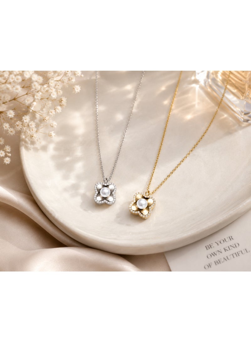 RAFAL Elegant Cultured Pearl & Zircon Pendant Necklace for Women – Luxury Silver-Plated Soft Dainty Chain, Premium Sophisticated Jewelry Accent for Special Occasions, Birthdays & Gifting - Image 2