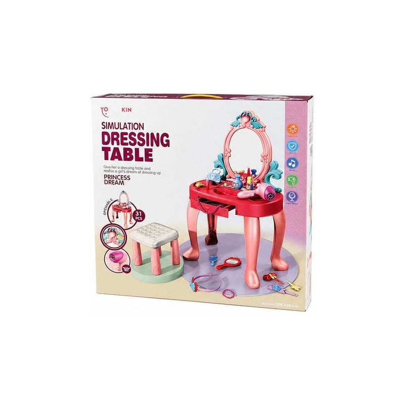 TEMI Children's Pretend Play Dressing Table Set with Mirror and Stool, Princess Dream Vanity Toy for Girls, Pink | Little Helper - Image 2