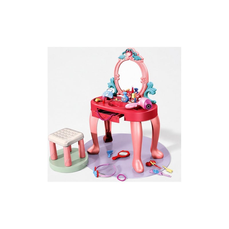 TEMI Children's Pretend Play Dressing Table Set with Mirror and Stool, Princess Dream Vanity Toy for Girls, Pink | Little Helper - Image 1