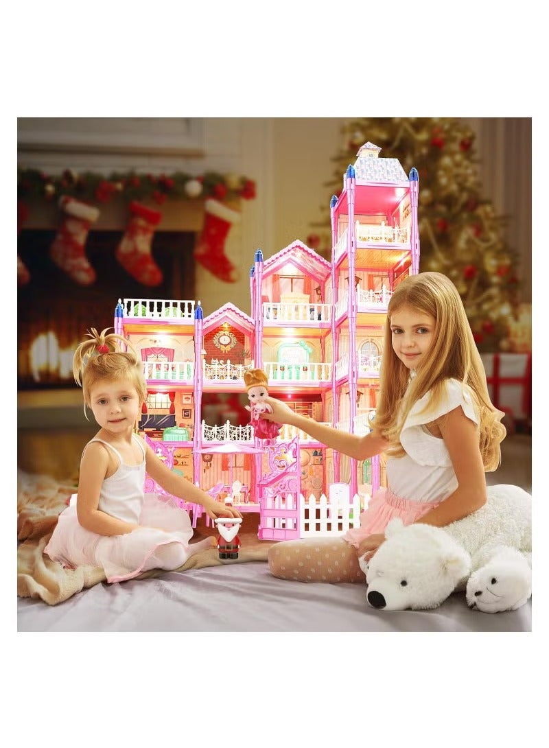 Gerenic Doll House with Lights, DIY Princess House, Fairy Princess Simulation castle, Building Toys Playset, Majestic Mansion Dollhouse, DIY Ideas Gifts for pretend play, Dream Doll House for Girls, Hands Craft Miniature Model Craft Kit, Princess Fantasy DollHouse Kit with 1 string of coloured lights, 3 Floors 7 Rooms 2 Dolls 3 Terraces, Gift for Ages 3+ - Image 5