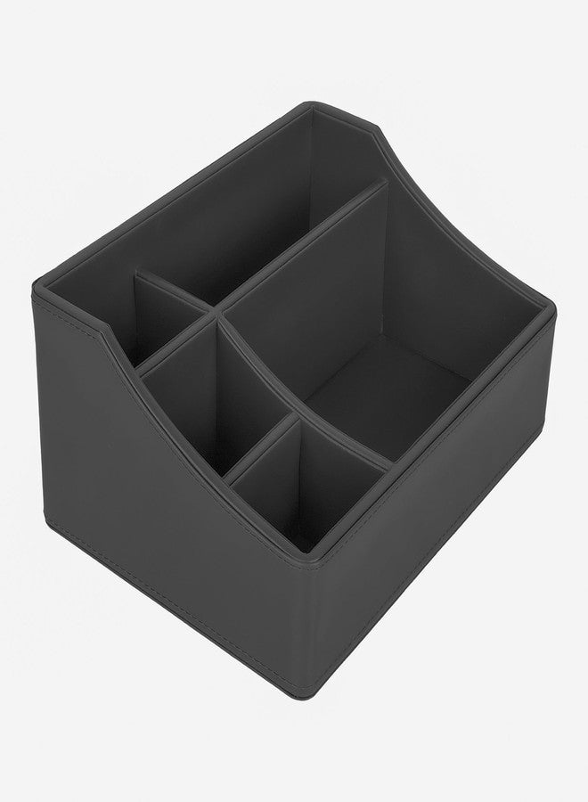 V-CUBE DESIGNS منظم مكتب فاخر من الجلد النباتي من V-CUBE DESIGNS | 5 حجرات تخزين | حامل متعدد الوظائف للأدوات المكتبية/القرطاسية للمكتب، طاولة الدراسة والمنزل | حامل أقلام للطلاب | قلب من خشب MDF | أسود - Image 5