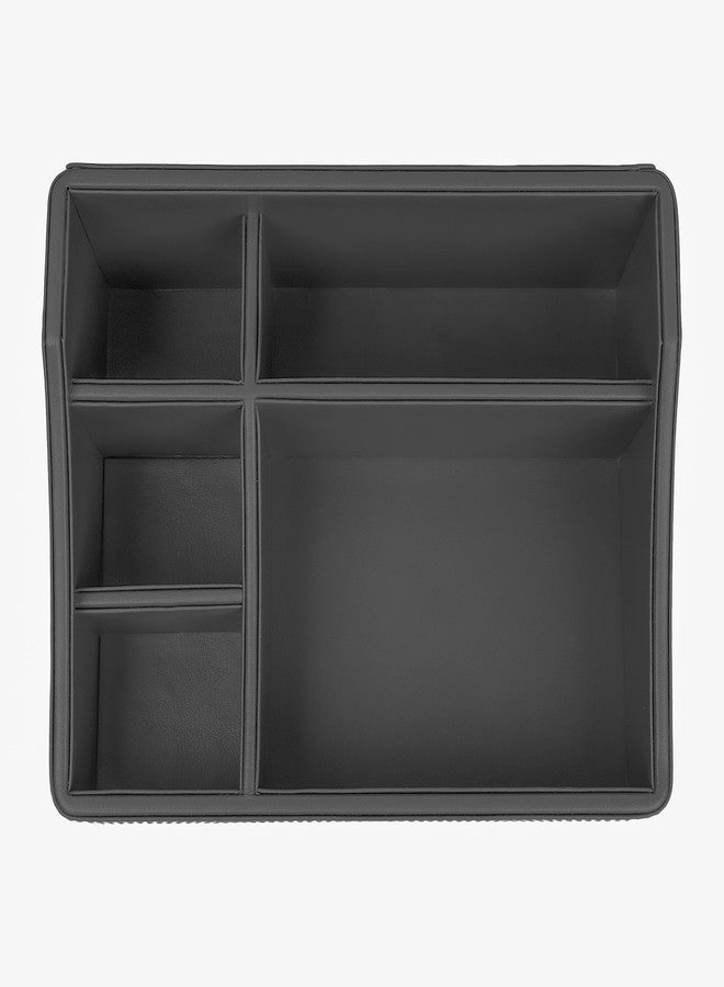 V-CUBE DESIGNS منظم مكتب فاخر من الجلد النباتي من V-CUBE DESIGNS | 5 حجرات تخزين | حامل متعدد الوظائف للأدوات المكتبية/القرطاسية للمكتب، طاولة الدراسة والمنزل | حامل أقلام للطلاب | قلب من خشب MDF | أسود - Image 2