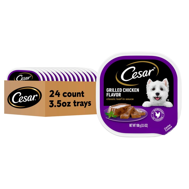Cesar Classic Loaf in Sauce Adult Wet Dog Food Grilled Chicken Flavor, 3.5 oz. Easy Peel Trays, 24 Count (Pack of 1) - Image 1