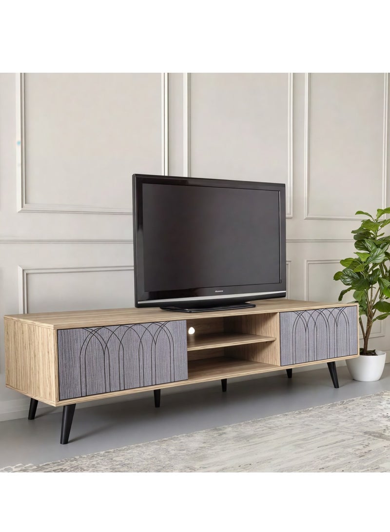 l'elefante Modern Wooden TV Stand for 65 Inch TV – MDF Entertainment Console Table with Cabinets & Shelves – Living Room Media Storage Unit – Cable Management – Stylish Minimalist TV Unit for Home, Bedroom or Office - Image 1
