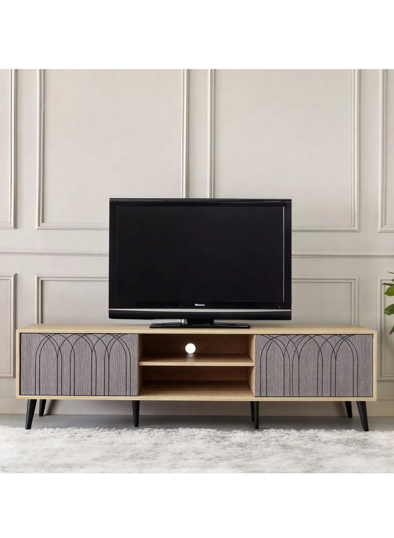 l'elefante Modern Wooden TV Stand for 65 Inch TV – MDF Entertainment Console Table with Cabinets & Shelves – Living Room Media Storage Unit – Cable Management – Stylish Minimalist TV Unit for Home, Bedroom or Office - Image 2