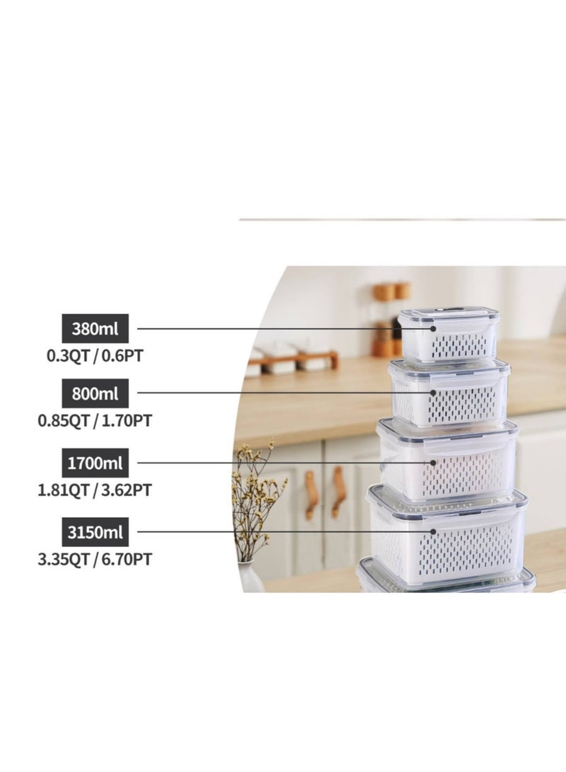 4-Piece Stackable Fridge Organizer Set with Internal Colanders and Airtight Locking Lids for Food Freshness b - Image 5