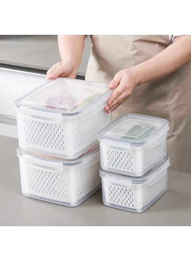 4-Piece Stackable Fridge Organizer Set with Internal Colanders and Airtight Locking Lids for Food Freshness b - Image 2