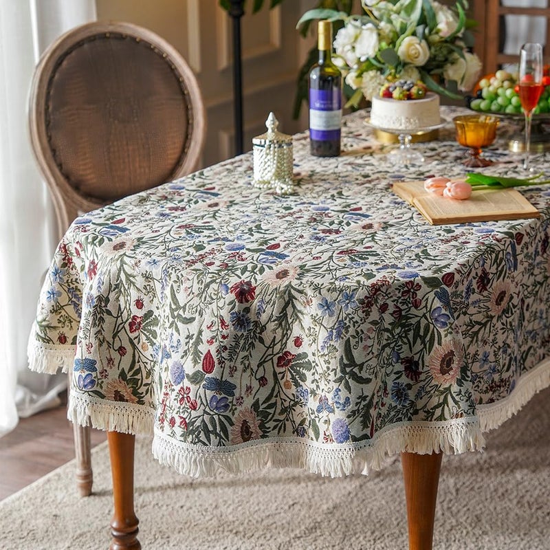 SUTAVIA French Floral Tablecloth HandMade Cotton Fabric with Lace Vintage Berry Garden Pattern Tabletop Sofa Cover Blanket for Home Holiday Party Decor Red Floral Oval 60x120 - Image 2