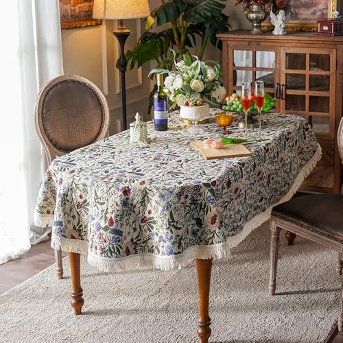 SUTAVIA French Floral Tablecloth HandMade Cotton Fabric with Lace Vintage Berry Garden Pattern Tabletop Sofa Cover Blanket for Home Holiday Party Decor Red Floral Oval 60x120 - Image 3
