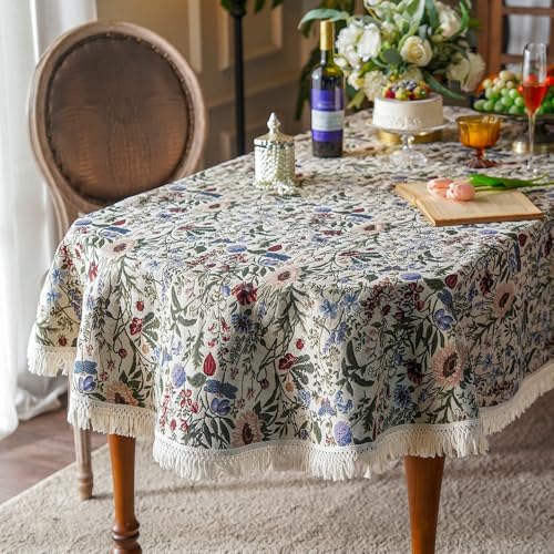 SUTAVIA French Floral Tablecloth HandMade Cotton Fabric with Lace Vintage Berry Garden Pattern Tabletop Sofa Cover Blanket for Home Holiday Party Decor Red Floral Oval 60x120 - Image 1