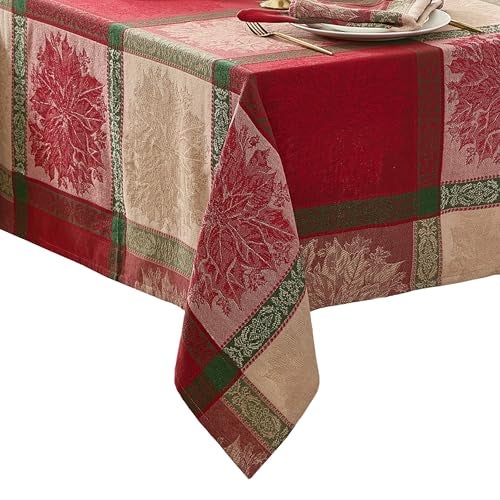 Elrene Home Fashions Prestige Poinsettia Jacquard Woven Cotton ChristmasHoliday Rectangle Tablecloth 60x120 - Image 1