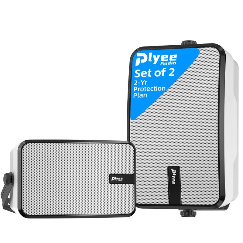 Plyee Audio 400W Outdoor Bluetooth Speakers, Wireless Sync Between Speakers, Powerful Bass, Wall Mount for Patio, Porch, Gazebo, Garage, 2-Pack, White(MZ-621) - Image 1