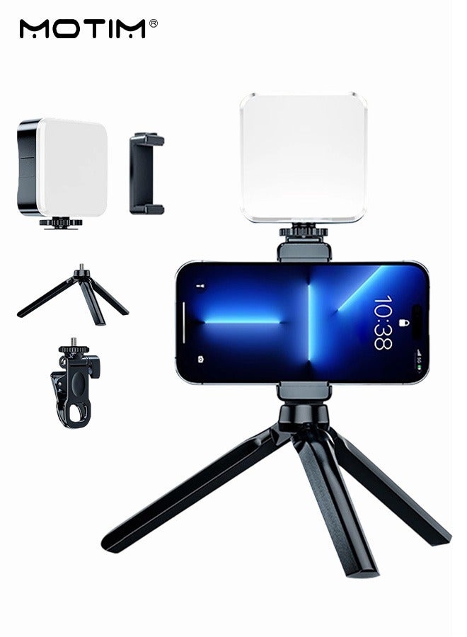 Motim Selfie Fill Light with Tripod, Mini Phone Light for Phone/Camera/Computer, 3000K-6000K Dimmable LED, Multi-Functional Pocket Video Light Portable Tripod with Clips, Phone Light Fill Light for live shooting - Image 1