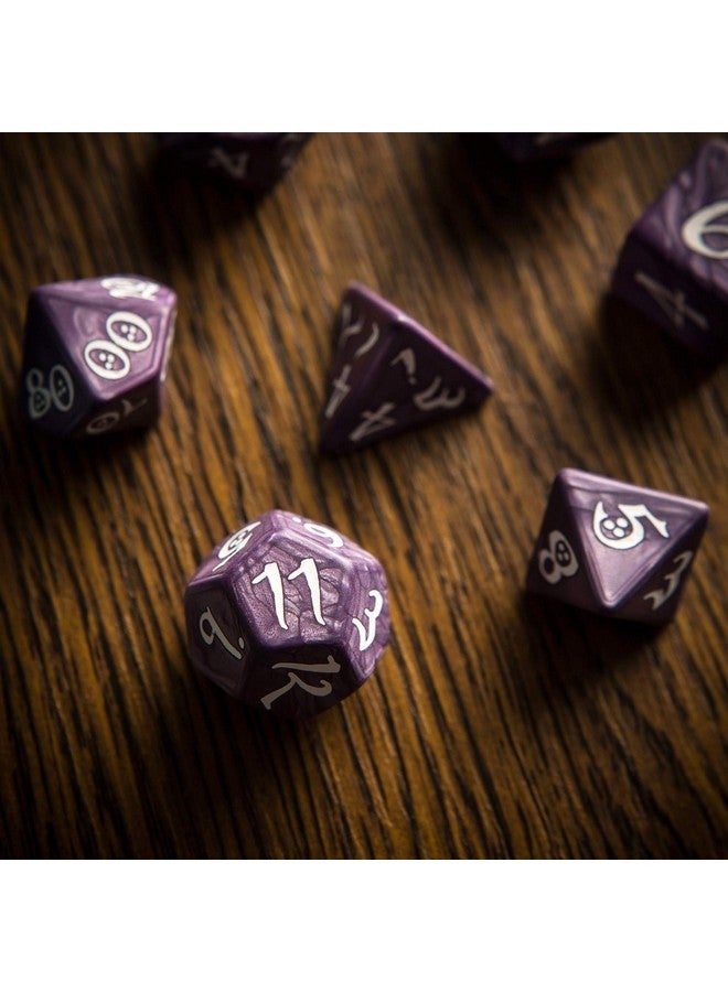 Q WORKSHOP Classic Lavender & White RPG Ornamented Dice Set 7 polyhedral Pieces - Image 4