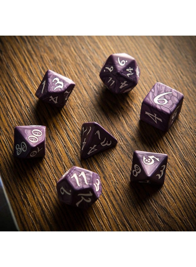 Q WORKSHOP Classic Lavender & White RPG Ornamented Dice Set 7 polyhedral Pieces - Image 3