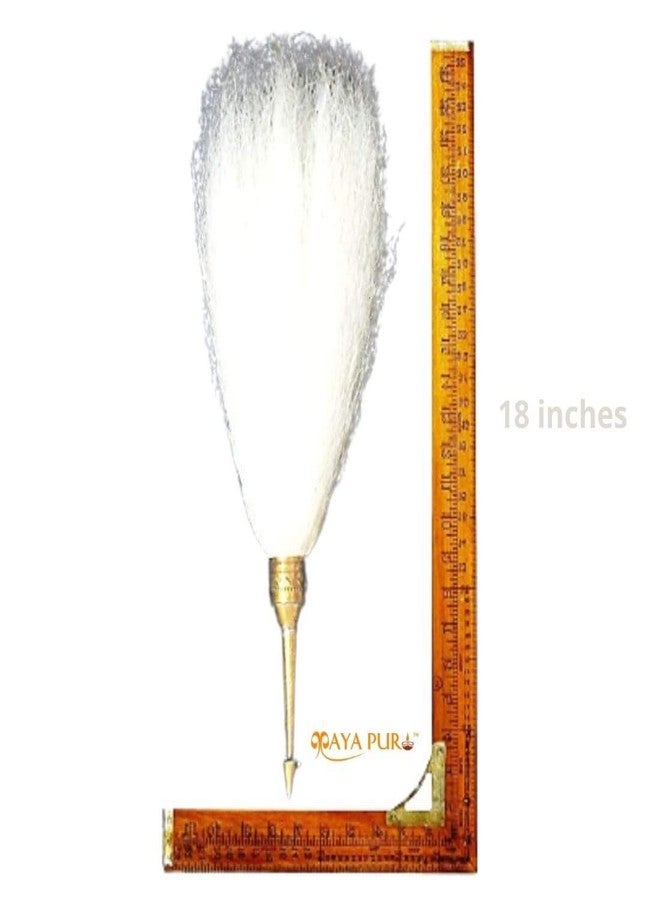 MAYAPURI Chawar for Puja Original or Chanwara/Chaur/Chavar Sahib in Metal Body/Sacred Fly Whisk, Brass Handle Length; 6 inches and Hair Length; 12 inches (Pack of 1) - Image 3