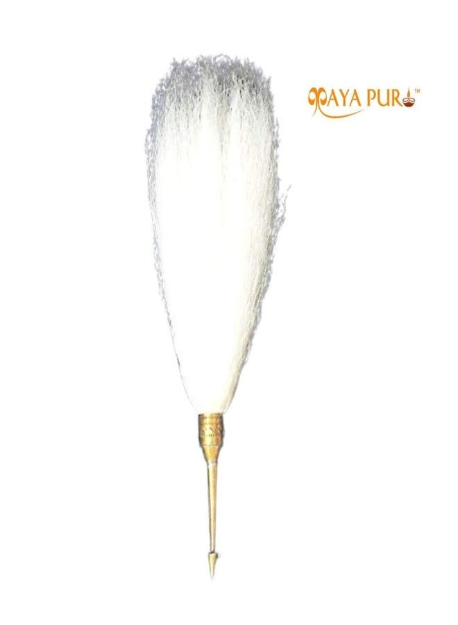 MAYAPURI Chawar for Puja Original or Chanwara/Chaur/Chavar Sahib in Metal Body/Sacred Fly Whisk, Brass Handle Length; 6 inches and Hair Length; 12 inches (Pack of 1) - Image 2