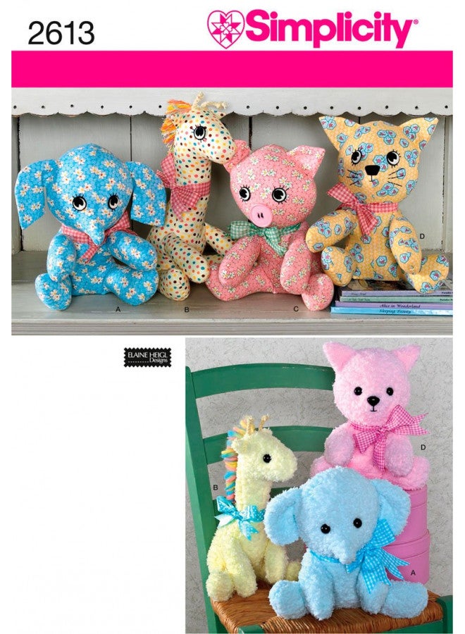 Simplicity 2613 Cute Stuffed Animal Sewing Pattern for Children and Toddlers by Elaine Heigl Designs, One Size