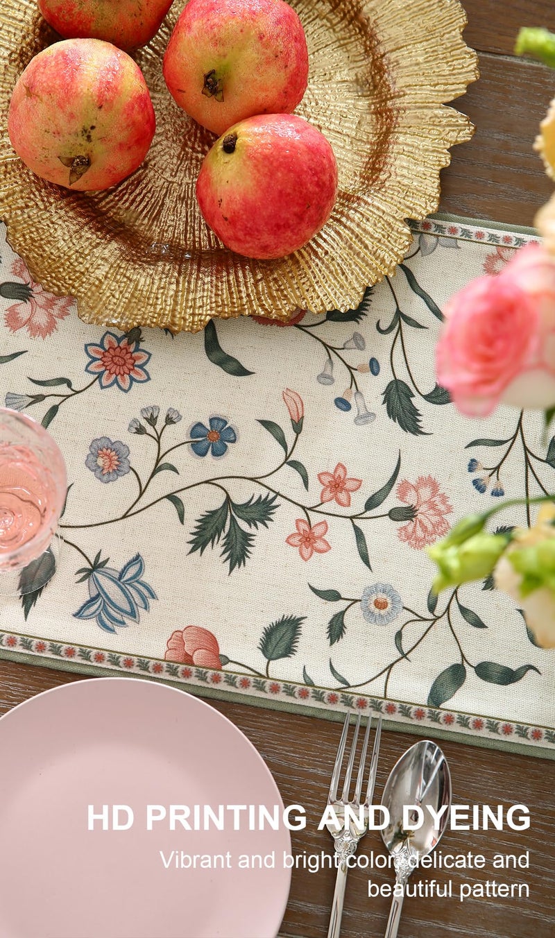 ISAENNE Designer Chinoiserie Elegant Linen Floral Table Runner 71 Inches Long,White Wrinkle Resistant Table Runners for Dining Tables,Thanksgiving,Kitchen Tables,Christmas,12"*71"-Daffy A - Image 4