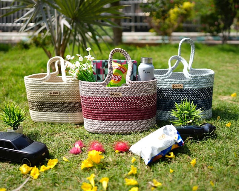Panço Polypropelyene Multi-purpose Storage Hand Bag, Attractive Hand Bag, Large Tote Basket, Organizer, Beach Bags for Women, Boho Basket, Used For Storage - Image 5