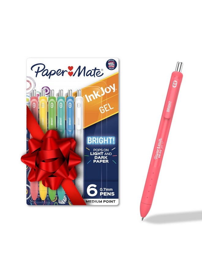 Paper Mate Inkjoy Bright Gel Pens, Medium Point (0.7Mm), Retractable, Assorted Opaque Ink, Comfortable Grip, Vivid Colors, Stocking Stuffers, 6-Pack  - Image 1