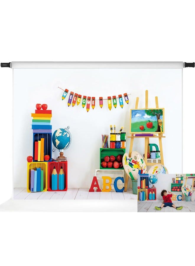 Kate Welcome Back to School Backdrop for Photography Kindergarten Children Photo Background Colorful Crayon School Banner,7x5ft - Image 1