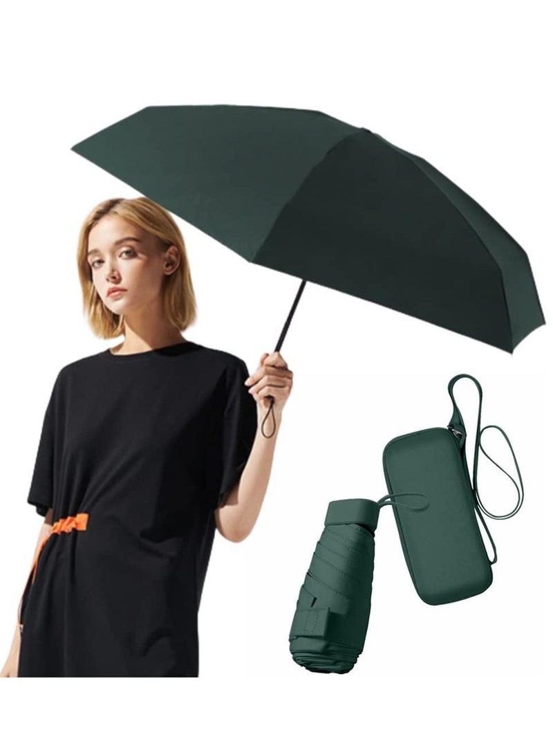 Sweet seven Mini Travel Sun Umbrella by Small Compact UV Umbrella with Case Lightweight Compact and Windproof Parasol Umbrella with 99% UV Protection for Women Men Kids(Dark green) - Image 1