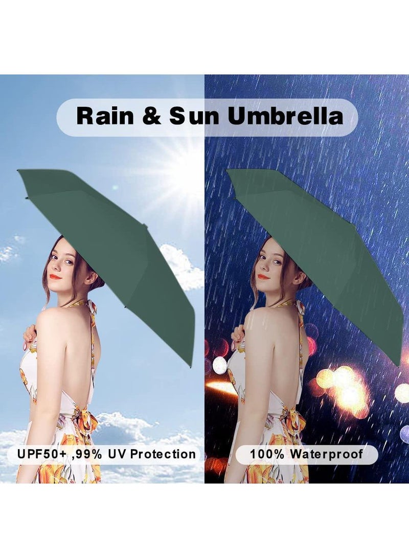 Sweet seven Mini Travel Sun Umbrella by Small Compact UV Umbrella with Case Lightweight Compact and Windproof Parasol Umbrella with 99% UV Protection for Women Men Kids(Dark green) - Image 3