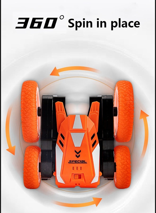 Children's Toy Car Remote Control Stunt Car Double-sided Rotating Rolling Remote Control Car with Charging Cable for Boys Orange - Image 5
