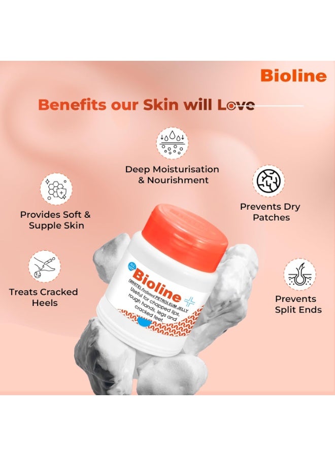 بايولاين بيولين وايت جيلي بترولي معطر لتشقق الشفاه والأيدي الخشنة والساقين والأقدام المتشققة | كريم مرطب ومهدئ للبشرة الجافة | علبة 200 جرام - Image 3