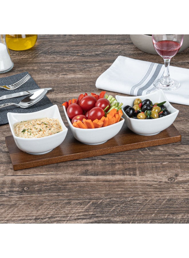 Restaurantware طقم وعاء 15 أونصة مع صينية - 1 طقم تقديم قابل للغسل في غسالة الصحون، يتضمن 3 أوعية خزفية وصينية من الخيزران، متينة، طقم أوعية وصينية خزفية بيضاء وخيزران، قابلة لإعادة الاستخدام، قابلة للتجميد - Image 3