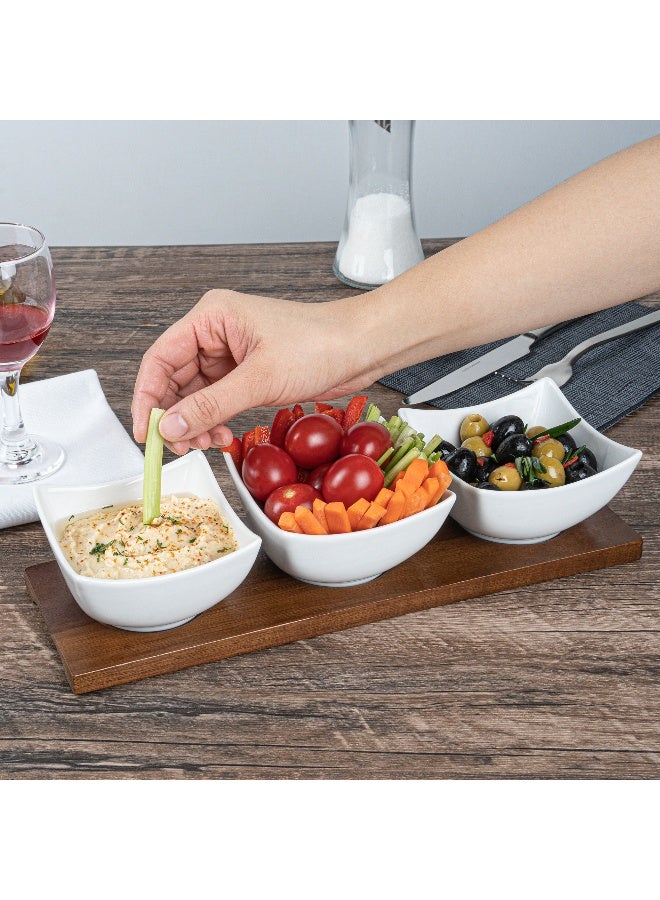 Restaurantware طقم وعاء 15 أونصة مع صينية - 1 طقم تقديم قابل للغسل في غسالة الصحون، يتضمن 3 أوعية خزفية وصينية من الخيزران، متينة، طقم أوعية وصينية خزفية بيضاء وخيزران، قابلة لإعادة الاستخدام، قابلة للتجميد - Image 5