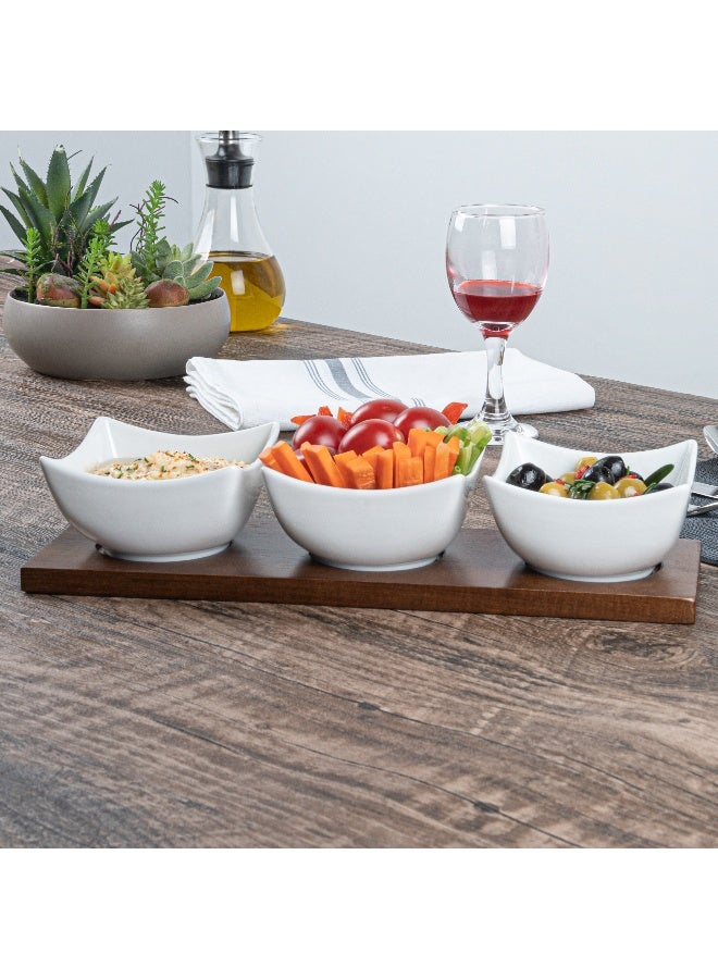 Restaurantware طقم وعاء 15 أونصة مع صينية - 1 طقم تقديم قابل للغسل في غسالة الصحون، يتضمن 3 أوعية خزفية وصينية من الخيزران، متينة، طقم أوعية وصينية خزفية بيضاء وخيزران، قابلة لإعادة الاستخدام، قابلة للتجميد - Image 4