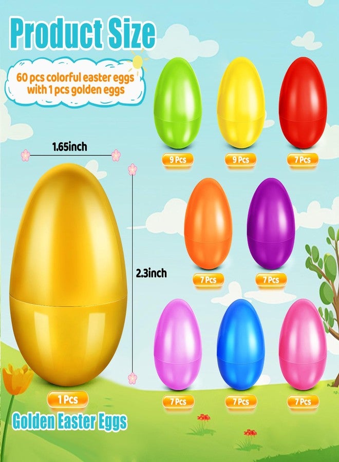 AuroTops 61 Pcs Plastic Easter Eggs Bulk,2.3" 60 Colorful Empty Easter Eggs Fillable Plus 1 Golden Egg,Easter Basket Stuffers,Easter Decoration,Easter Egg Hunt,Easter Party Favor,Classroom Prizes - Image 2