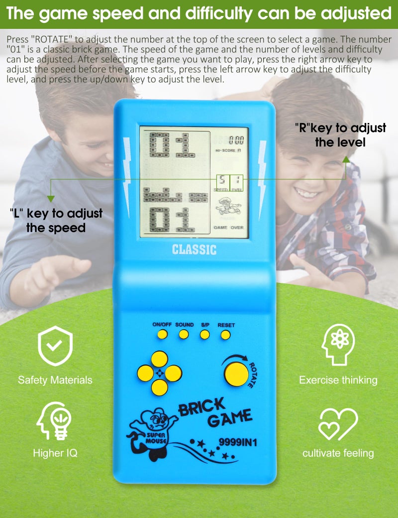 HLF 3.5-inch Large Screen Retro Brick Game Console for The 80s/90s Building Block Game Racing/Tank Game Built-in 23 Classic Games Nostalgic Puzzle Children's Game Console (Blue) - Image 4