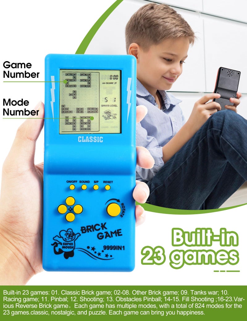 HLF 3.5-inch Large Screen Retro Brick Game Console for The 80s/90s Building Block Game Racing/Tank Game Built-in 23 Classic Games Nostalgic Puzzle Children's Game Console (Blue) - Image 3