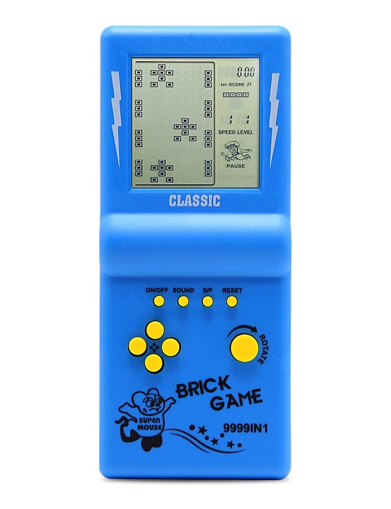 HLF 3.5-inch Large Screen Retro Brick Game Console for The 80s/90s Building Block Game Racing/Tank Game Built-in 23 Classic Games Nostalgic Puzzle Children's Game Console (Blue) - Image 1