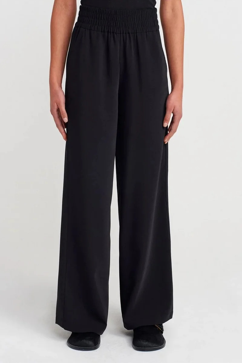 Dilvin Black DILVIN Women's Wide-Leg Crepe Trousers for Women | Best Price UAE