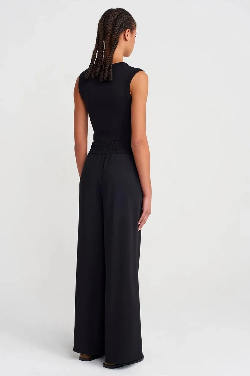 Dilvin Black DILVIN Women's Wide-Leg Crepe Trousers for Women | Best Price UAE