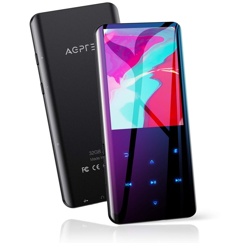 AGPTEK 32GB MP3 Player with Bluetooth 5.3, A19X 2.4" Curved Screen Portable Music Player with Speaker Lossless Sound with FM Radio, Voice Recorder, Supports up to 128GB, Black - Image 1