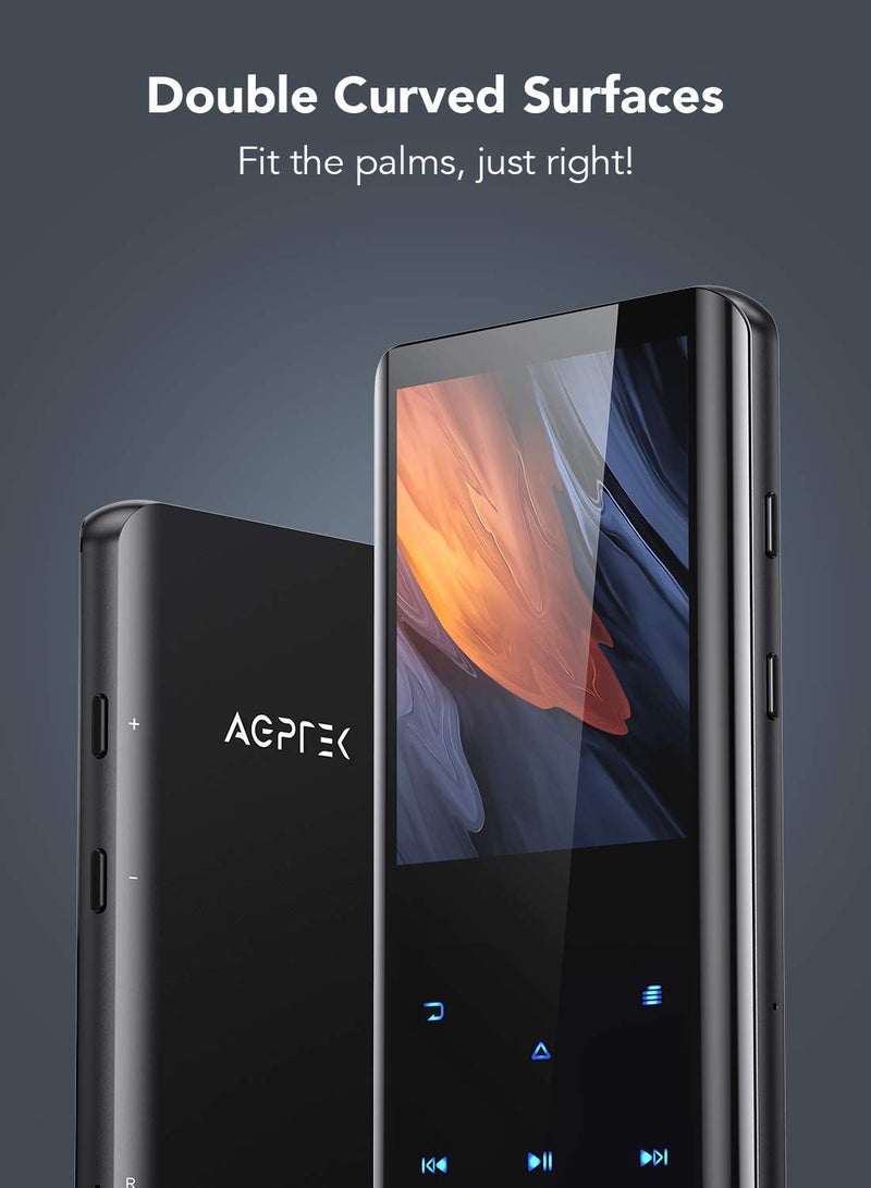 AGPTEK 32GB MP3 Player with Bluetooth 5.3, A19X 2.4" Curved Screen Portable Music Player with Speaker Lossless Sound with FM Radio, Voice Recorder, Supports up to 128GB, Black - Image 2